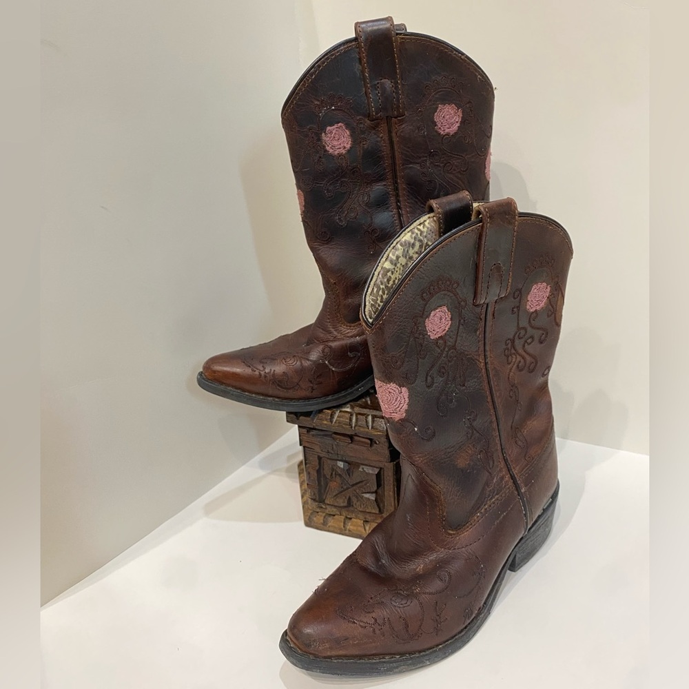 SMOKY MOUNTAIN Brown Children's Cowboy Boot With Roses - Size 13 Regular